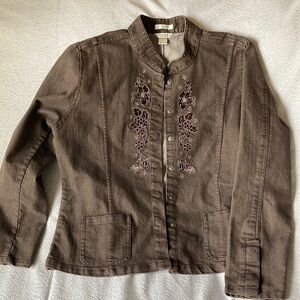 Christopher & Banks Brown Embroidered Jean Jacket Size L